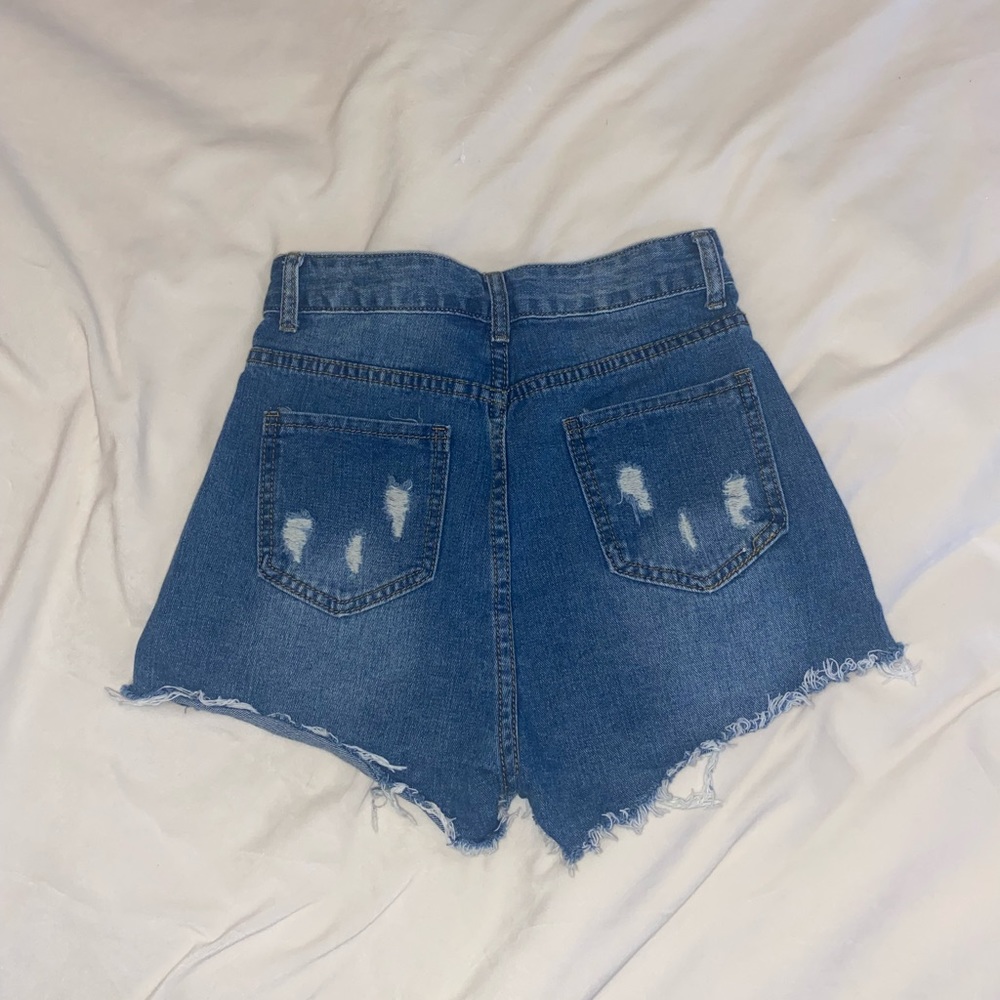 High Waisted Distressed Jean Shorts - Picture 4 of 4